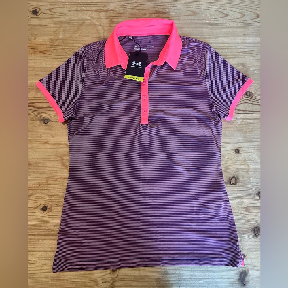 Under Armour Women's Purple and Pink Button Polo Shirt Size Small NWT!